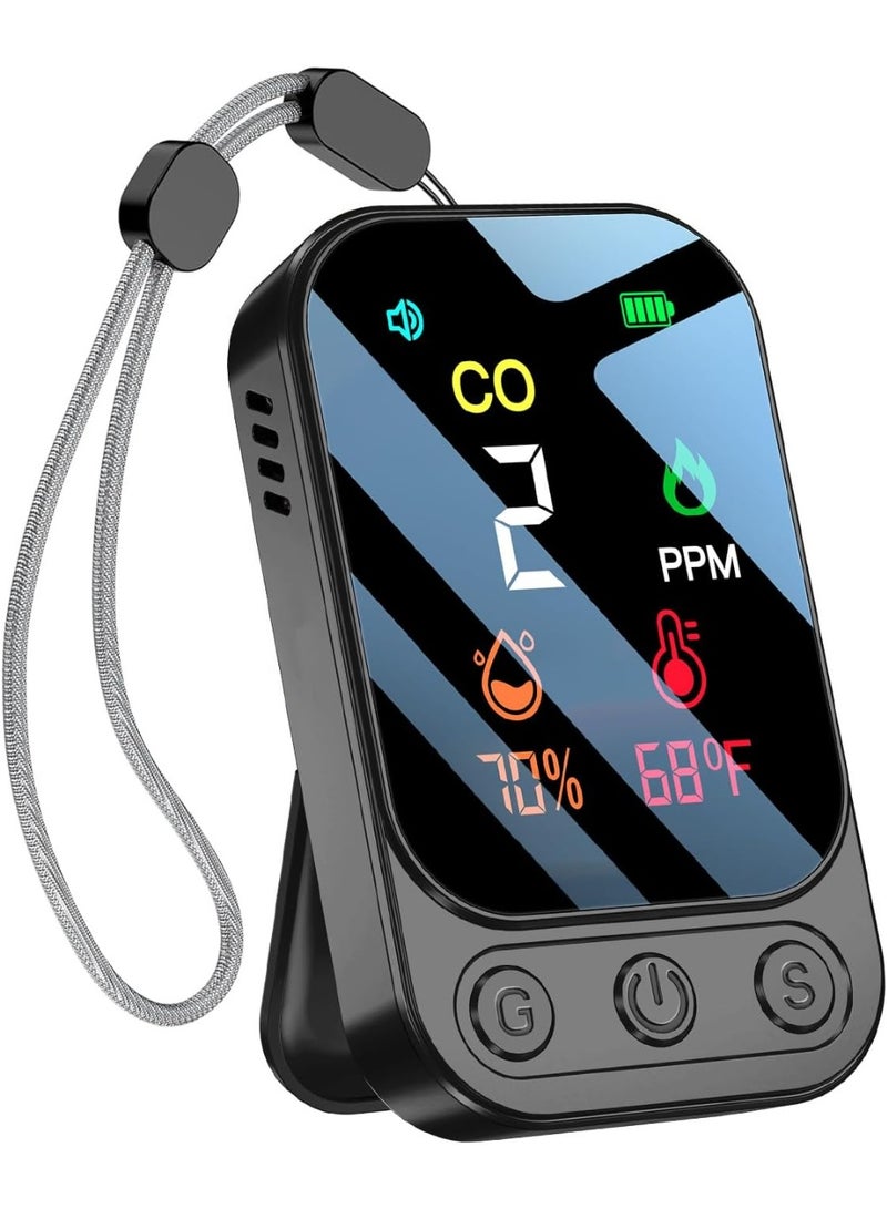 Portable Carbon Monoxide Detectors [3-in-1] Mini Size CO Monitor with Kickstand & Lanyard Alarm [ CO Temperature Humidity Sensor ] for Outdoor Camping Travel RV Home Hotel (3IN1 black) - Image 1
