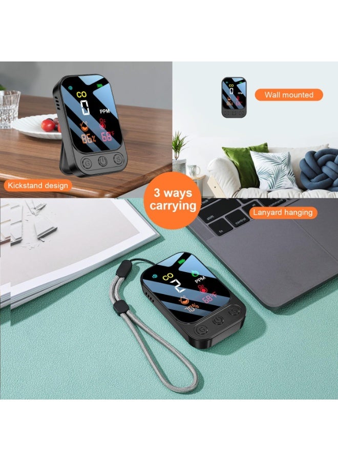 Portable Carbon Monoxide Detectors [3-in-1] Mini Size CO Monitor with Kickstand & Lanyard Alarm [ CO Temperature Humidity Sensor ] for Outdoor Camping Travel RV Home Hotel (3IN1 black) - Image 3