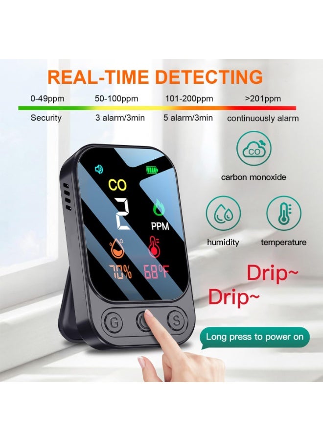 Portable Carbon Monoxide Detectors [3-in-1] Mini Size CO Monitor with Kickstand & Lanyard Alarm [ CO Temperature Humidity Sensor ] for Outdoor Camping Travel RV Home Hotel (3IN1 black) - Image 4