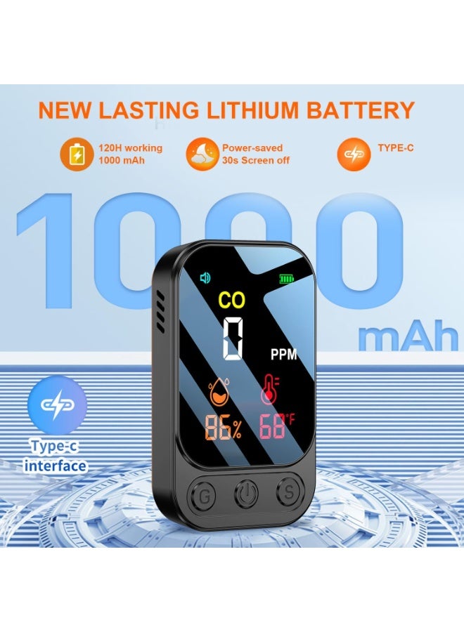 Portable Carbon Monoxide Detectors [3-in-1] Mini Size CO Monitor with Kickstand & Lanyard Alarm [ CO Temperature Humidity Sensor ] for Outdoor Camping Travel RV Home Hotel (3IN1 black) - Image 5