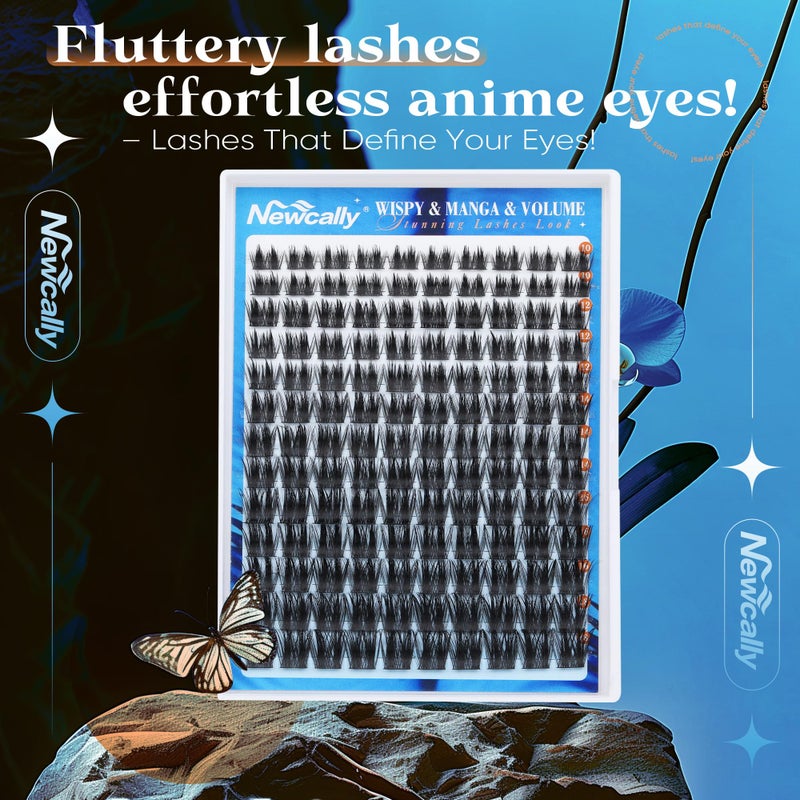 Newcally Eyelash Clusters Volume Lash Clusters Manga Spike Individual Lashes D-curly Wispy DIY Lash Extension 10-18MM Cluster Eyelash Extensions by Newcally - Image 2
