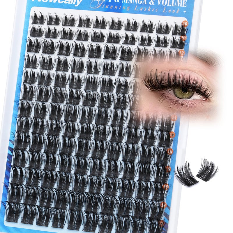 Newcally Eyelash Clusters Volume Lash Clusters Manga Spike Individual Lashes D-curly Wispy DIY Lash Extension 10-18MM Cluster Eyelash Extensions by Newcally - Image 1