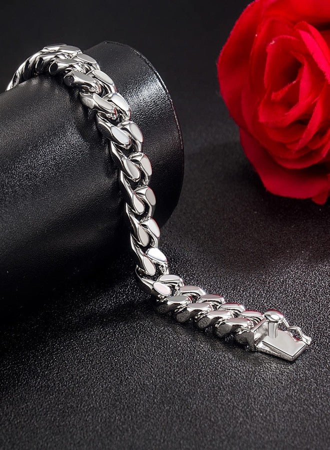 Dankadi Men 925 Sterling Silver Solid Miami Cuban Link Chain Bracelet -10MM - 12MM- Curb Cuban Bangle 7" 7.5" 8" 8.5" 9" 9.5"10" Thick Big Link Man Teen Boys Jewelry Gift, 8.5 inches, no gemstone - Image 5