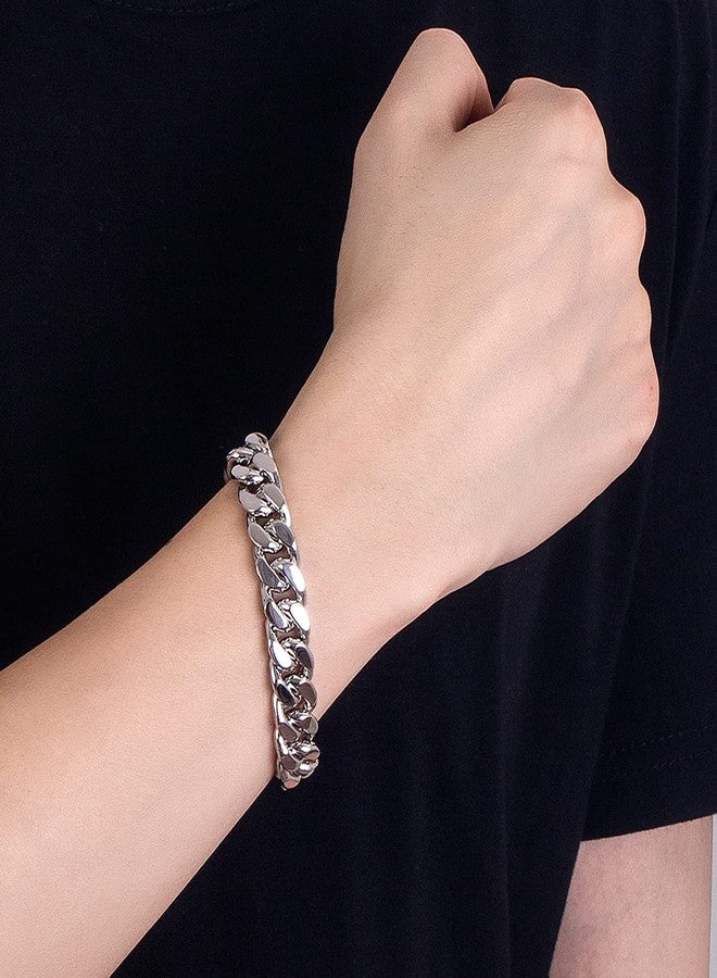 Dankadi Men 925 Sterling Silver Solid Miami Cuban Link Chain Bracelet -10MM - 12MM- Curb Cuban Bangle 7" 7.5" 8" 8.5" 9" 9.5"10" Thick Big Link Man Teen Boys Jewelry Gift, 8.5 inches, no gemstone - Image 2