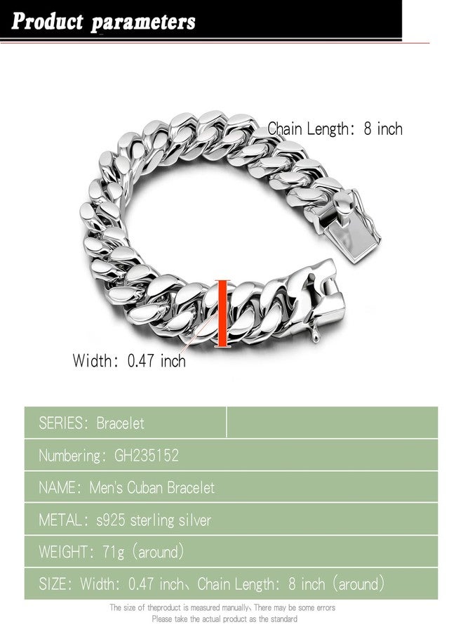 Dankadi Men 925 Sterling Silver Solid Miami Cuban Link Chain Bracelet -10MM - 12MM- Curb Cuban Bangle 7" 7.5" 8" 8.5" 9" 9.5"10" Thick Big Link Man Teen Boys Jewelry Gift, 8.5 inches, no gemstone - Image 3