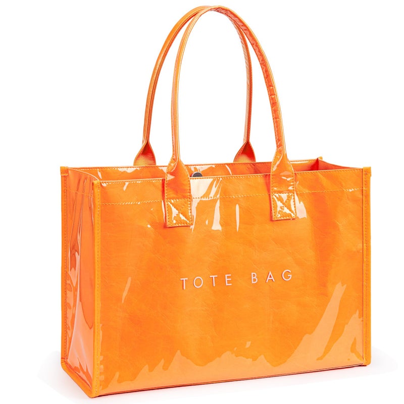 KALIDI FANCY FOREST KALIDI PVC Tote Bag Womenâ€™s Kraft Paper Work Handbags Purses with Top Handle,Orange - Image 1