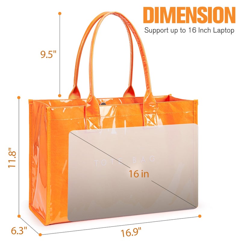 KALIDI FANCY FOREST KALIDI PVC Tote Bag Womenâ€™s Kraft Paper Work Handbags Purses with Top Handle,Orange - Image 4