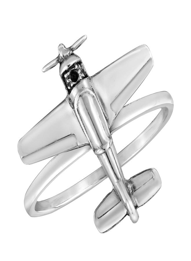 AeraVida Sky High Adventure Propeller Plane .925 Sterling Silver Band Ring (8) | Unique and Stylish Men's and Women's Jewelry Accessory - Image 1