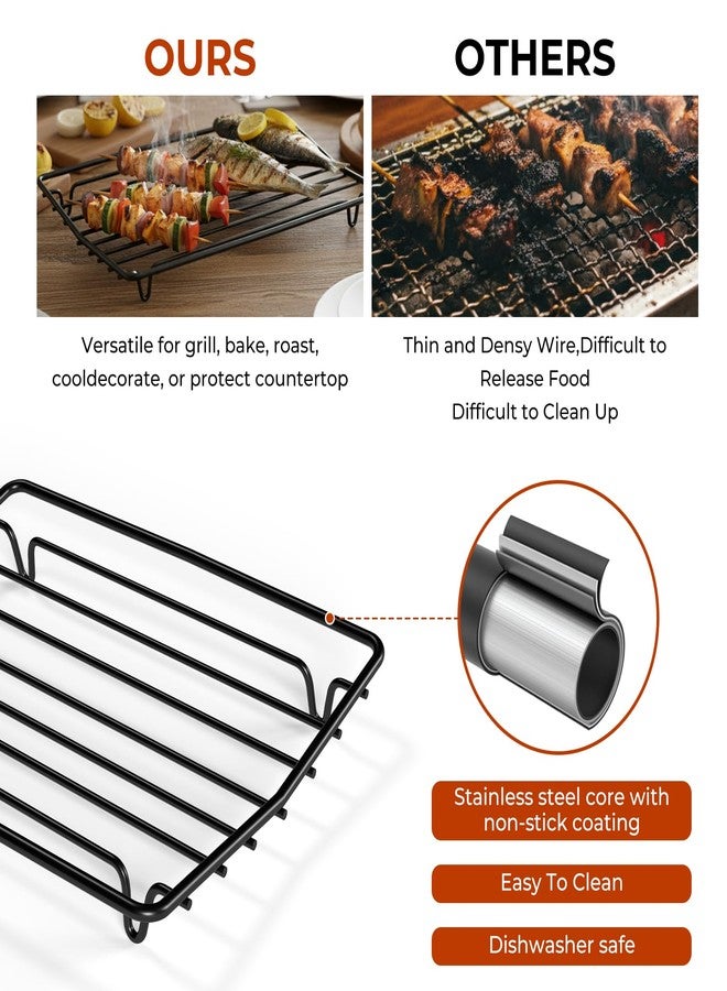 TreeLen Roasting Rack for Roasting Pan,Baking Rack for Cooking, Roasting, and Grilling,V Shape Non-Stick Wire Rack,10×8" Black - Image 5