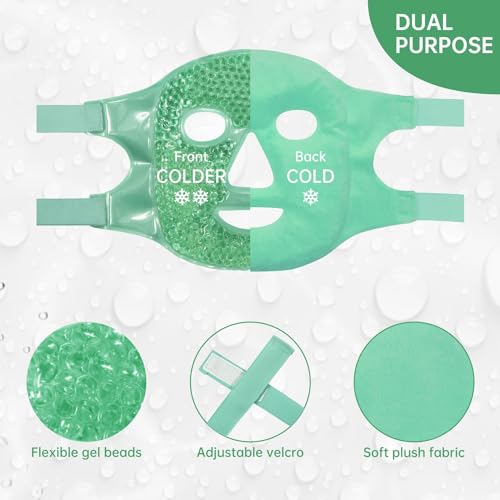 SHOPOGENIX Face Ice Pack, Reusable Hot & Cold Ice Face Mask, Gel Ice Mask for Puffy Eyes and Swelling, Facial Spa Cooling Mask for Women and Men (Green) - Image 4