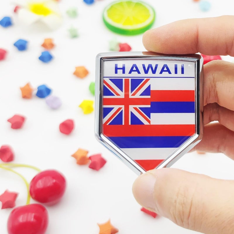 Overdecor Hawaii Flag Decal Stickers Car Emblem Hawaii Car Accessories Decorations Chrome Shield Flag Sticker Decals for Cars Truck Vehicles, 2 Pack - Image 2