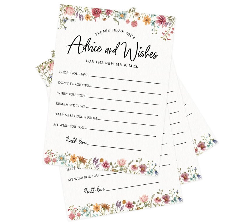 Printed Party Wedding Advice Cards â€“ Wildflower Theme, Bridal Shower Games and Favors for Guests, Love In Bloom Floral Design, 30 Guests - Image 4