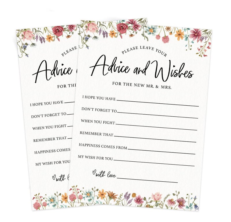 Printed Party Wedding Advice Cards â€“ Wildflower Theme, Bridal Shower Games and Favors for Guests, Love In Bloom Floral Design, 30 Guests - Image 5