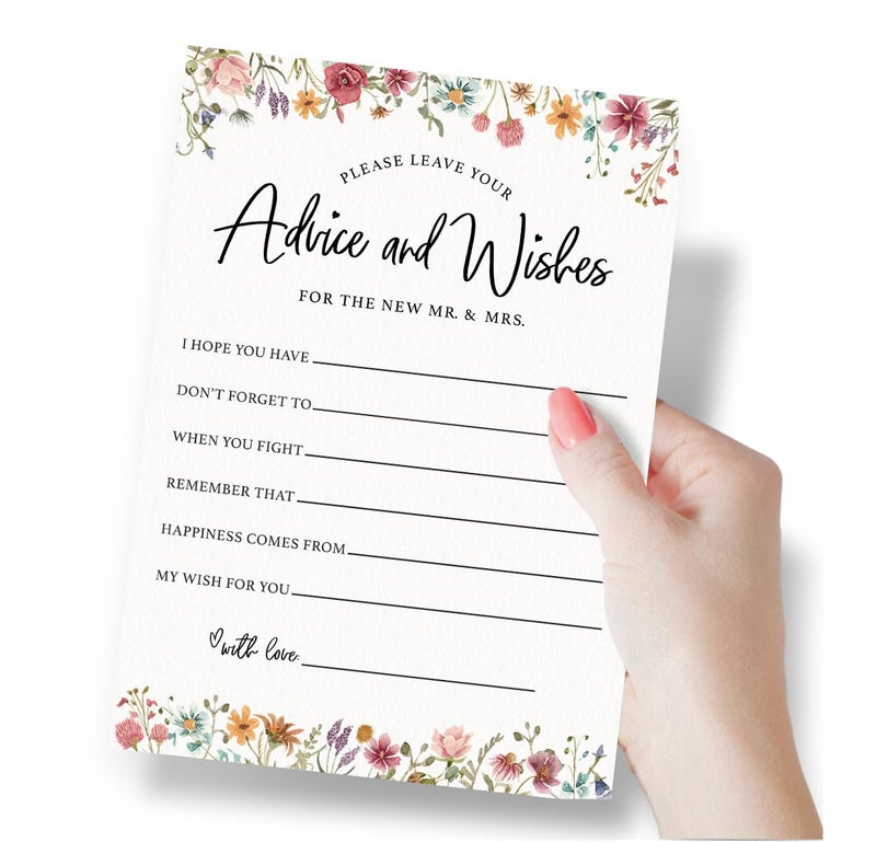 Printed Party Wedding Advice Cards â€“ Wildflower Theme, Bridal Shower Games and Favors for Guests, Love In Bloom Floral Design, 30 Guests - Image 3