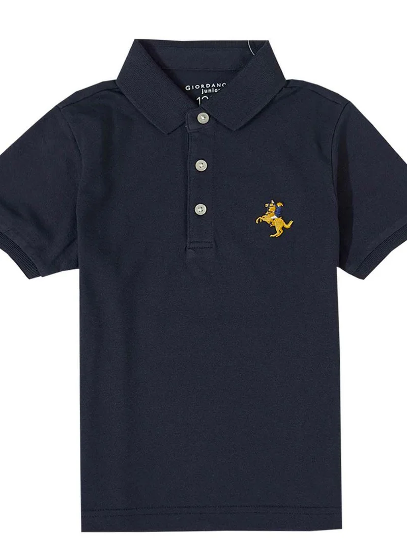 GIORDANO Kids Pique Flat Knit Collar Short Sleeve Slim Fit Small Napoleon Embroidery Bold Polo