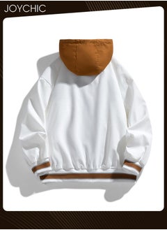 Joychic Trendy Spring and Autumn Fake Two-piece Men Outwear Casual Cotton Baseball Jackets Youth Fashion Warm Windproof Coat with Cap White+Orange  - Image 3