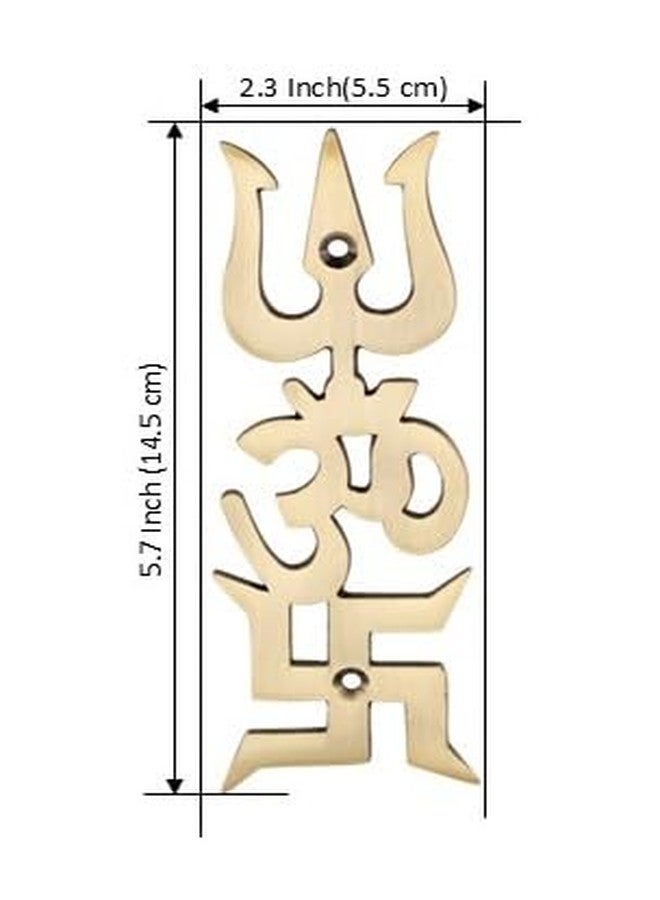DEVDECOR The Spiritual Living Swastik for Door Entrance II Brass Swastik Om Trishul Trishakti Yantra II Main Door Entrance II Vastu Remedies II Golden II Pack of 1 (14.5 X 5.5) | 85 gm - Image 4