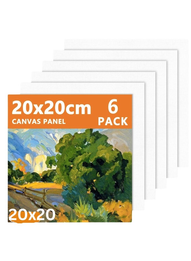 قماش للرسم، 6 عبوات من ألواح قماشية فارغة - 20 × 20 سم (8 × 8)، قماش فني قطني للأكريليك والرسم الزيتي، لوازم فنية مثالية للفنانين المحترفين والرسامين الهواة والمبتدئين - Image 1