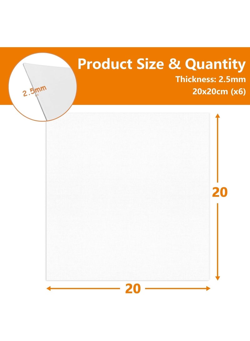 قماش للرسم، 6 عبوات من ألواح قماشية فارغة - 20 × 20 سم (8 × 8)، قماش فني قطني للأكريليك والرسم الزيتي، لوازم فنية مثالية للفنانين المحترفين والرسامين الهواة والمبتدئين - Image 4