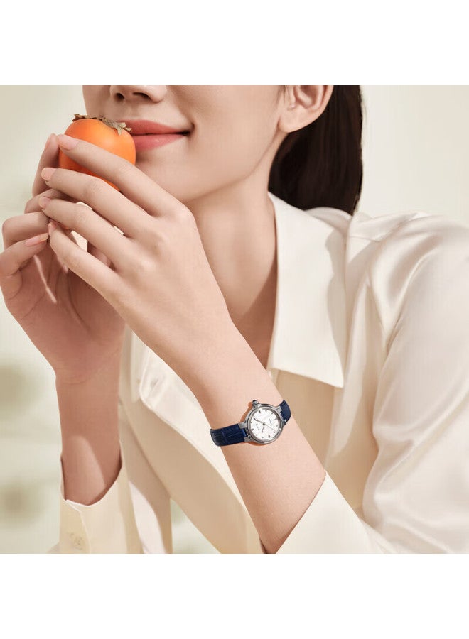 Fiyta City Series "white Dew" Mother Of Pearl Dial Blue Leather Strap Ladies Mechanical Watch Mother's Day Birthday Gift - Image 1