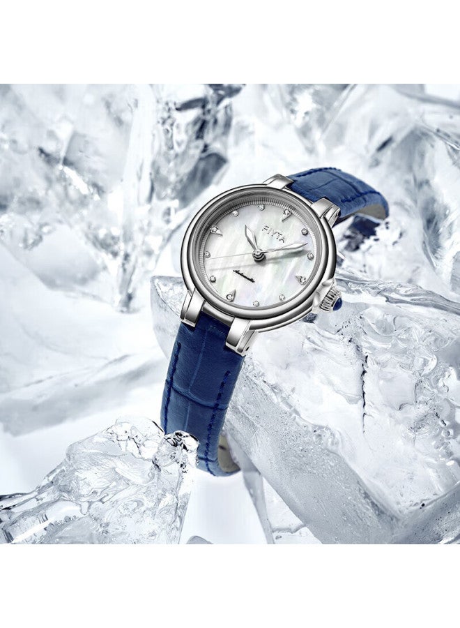 Fiyta City Series "white Dew" Mother Of Pearl Dial Blue Leather Strap Ladies Mechanical Watch Mother's Day Birthday Gift - Image 4