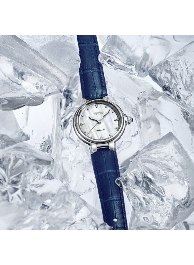 Fiyta City Series "white Dew" Mother Of Pearl Dial Blue Leather Strap Ladies Mechanical Watch Mother's Day Birthday Gift - Image 5