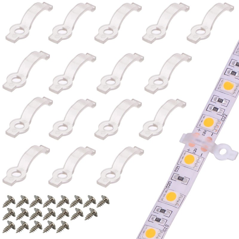 VIPMOON 100pcs Led Light Strip Mounting Clips 8mm Wide Strip Light Mounting Brackets Led Light Holder Fixing Clips for IP65 Waterproof 3528 2835 LED Strip Light, 100pcs Screws Included - Image 1