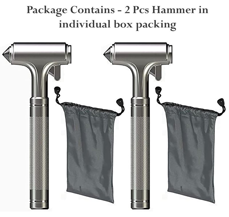 STORE 2508 Store2508 Premium Car Glass Breaker with Seat Belt Cutter Automotive Safety Hammer Emergency Escape Tool Car Auto Accessory Metal Window Hammer Vehicle Hard Aluminium Alloy Head (Silver Pack of 2) - Image 3