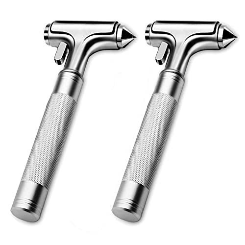 STORE 2508 Store2508 Premium Car Glass Breaker with Seat Belt Cutter Automotive Safety Hammer Emergency Escape Tool Car Auto Accessory Metal Window Hammer Vehicle Hard Aluminium Alloy Head (Silver Pack of 2) - Image 1
