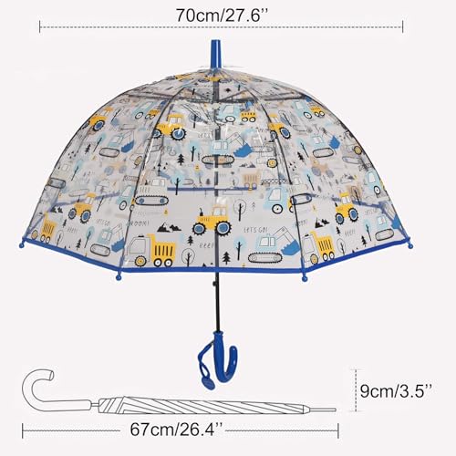 ThreeH Clear Stick Umbrella Kid Transparent Auto Open Umbrella with an Easy Grip Safety Walking Dome Bubble Umbrella 8 Fiber Ribs Dark Blue - Image 3