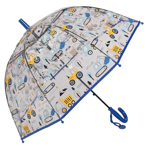 ThreeH Clear Stick Umbrella Kid Transparent Auto Open Umbrella with an Easy Grip Safety Walking Dome Bubble Umbrella 8 Fiber Ribs Dark Blue - Image 1