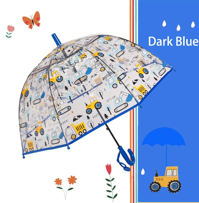 ThreeH Clear Stick Umbrella Kid Transparent Auto Open Umbrella with an Easy Grip Safety Walking Dome Bubble Umbrella 8 Fiber Ribs Dark Blue - Image 2
