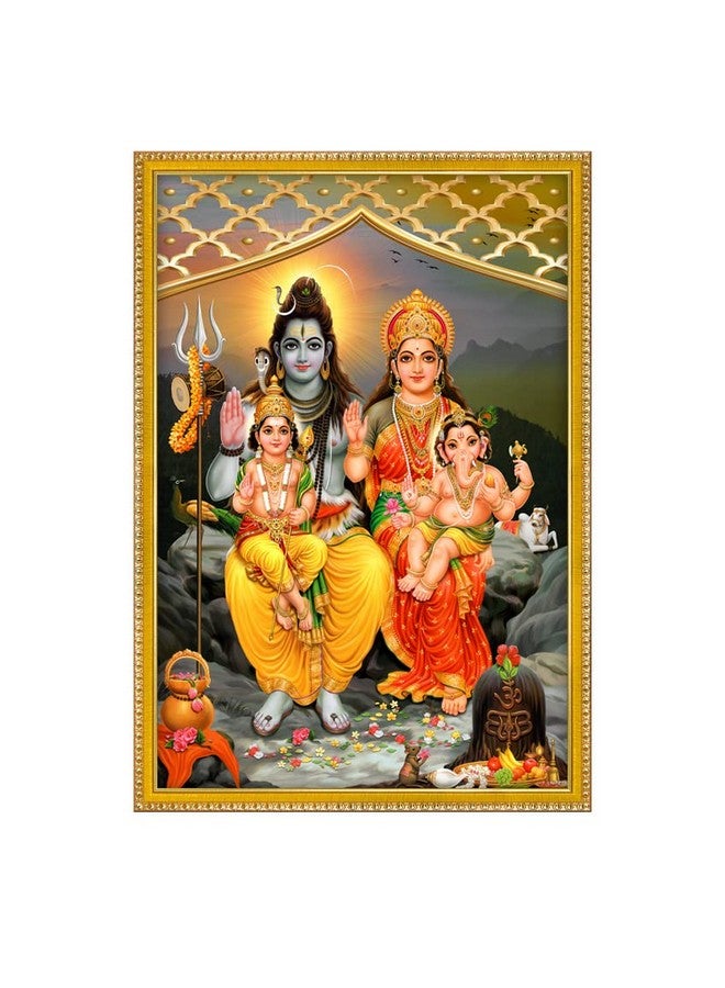 999STORE لوحة صورة عائلة الإله شيفا مع إطار صورة لمعبد / ماندير إطار صورة عائلة شيفا (MDF & ألياف_12X8 بوصة) God0177 - Image 2