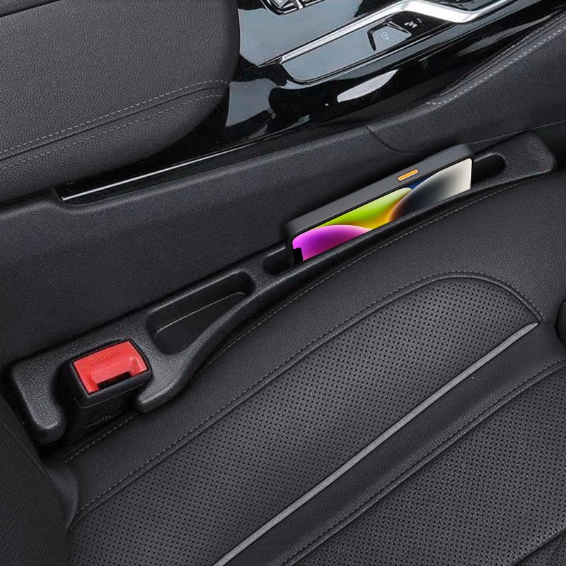 FOLUMAD Car Seat Gap Filler, 2 Pack No-Drop Seat Side Gap Seam Filler Organizer with Phone Holder, Universal Fit Fill The Gap Between Seat and Console, Perfect for Car SUV Truck Black - Image 1