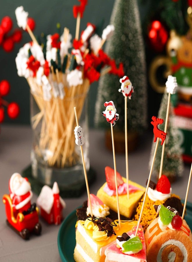 Patelai 100 Pieces Christmas Cocktail Picks Tree Santa Claus Snowflake Reindeer Snowman 4.7 in Bamboo Toothpicks for Fruit Dessert Food Appetizers Christmas Party Decoration - Image 3