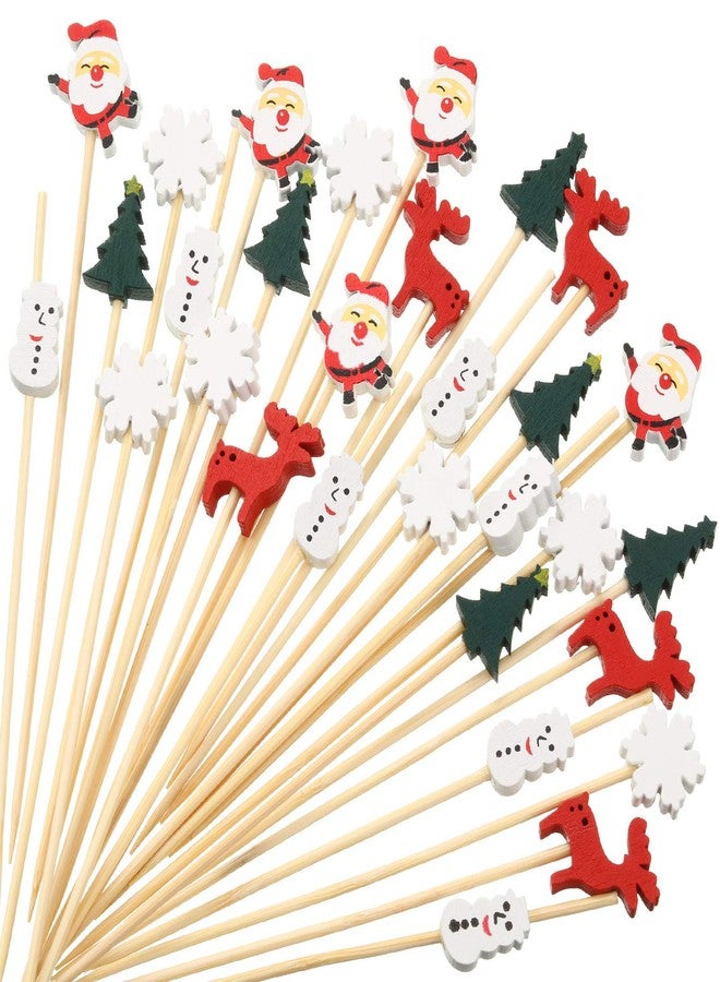 Patelai 100 Pieces Christmas Cocktail Picks Tree Santa Claus Snowflake Reindeer Snowman 4.7 in Bamboo Toothpicks for Fruit Dessert Food Appetizers Christmas Party Decoration - Image 1
