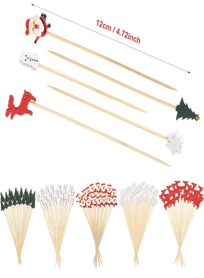 Patelai 100 Pieces Christmas Cocktail Picks Tree Santa Claus Snowflake Reindeer Snowman 4.7 in Bamboo Toothpicks for Fruit Dessert Food Appetizers Christmas Party Decoration - Image 2