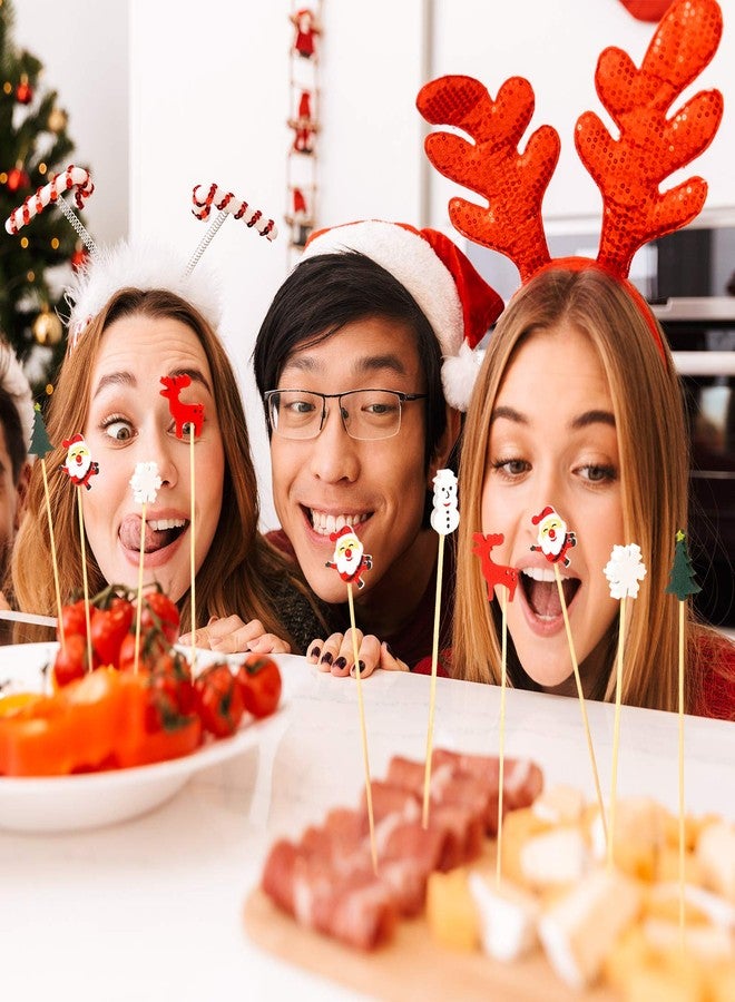 Patelai 100 Pieces Christmas Cocktail Picks Tree Santa Claus Snowflake Reindeer Snowman 4.7 in Bamboo Toothpicks for Fruit Dessert Food Appetizers Christmas Party Decoration - Image 4