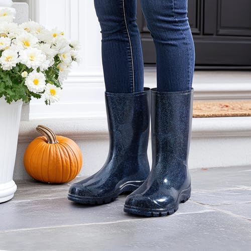 Asgard Women's Mid Calf Rain Boots Short Rubber Boots Waterproof Garden Shoes Starry Blue 39 (8.5) - Image 2