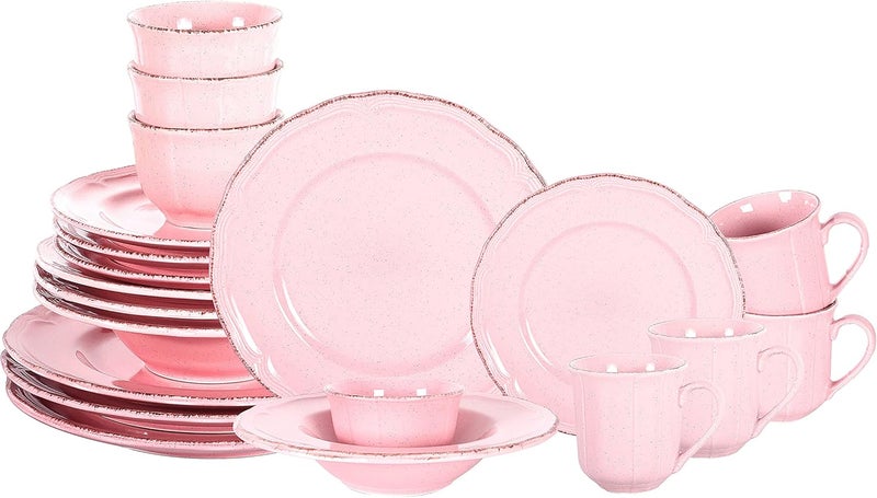 HomeVss Stoneware French Countryside 20pc Dinnerware Set Speckled and Antique Pink - Image 2