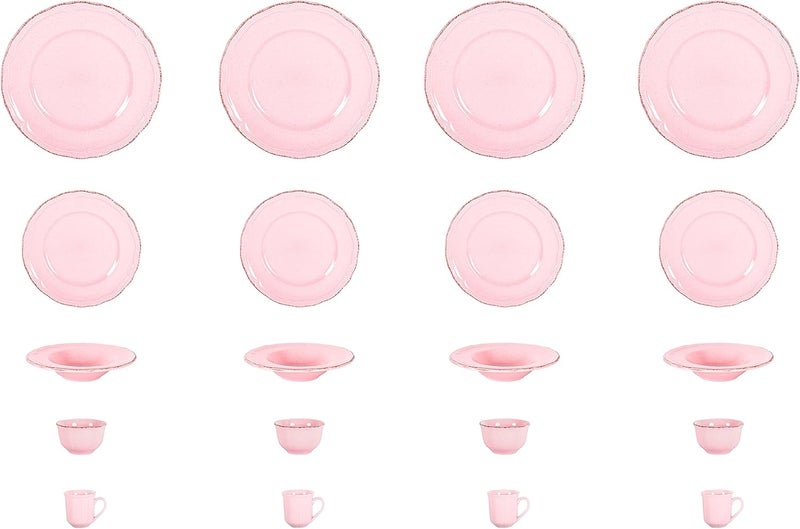 HomeVss Stoneware French Countryside 20pc Dinnerware Set Speckled and Antique Pink - Image 5