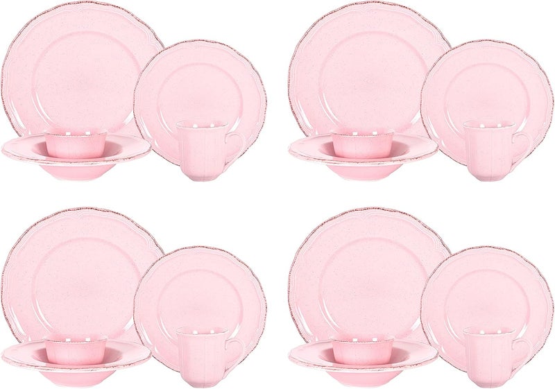 HomeVss Stoneware French Countryside 20pc Dinnerware Set Speckled and Antique Pink - Image 4