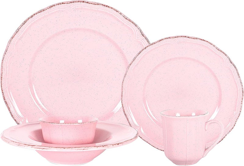 HomeVss Stoneware French Countryside 20pc Dinnerware Set Speckled and Antique Pink - Image 1