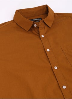 Dennis Lingo Men's Slim Fit Solid Brown Casual Spread Collar Shirt - 100% Cotton  - Image 3