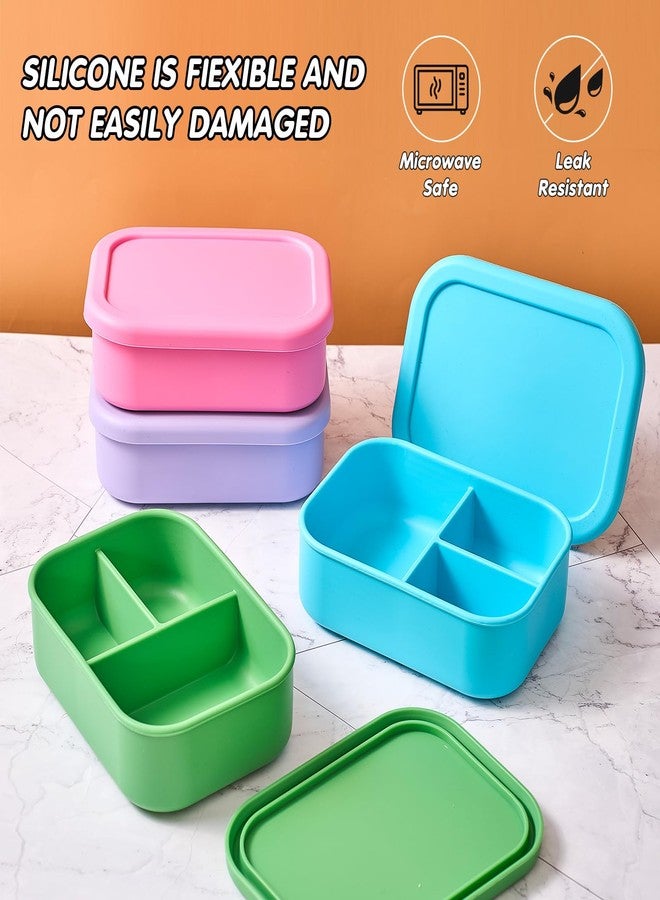 Layhit 4 Pcs Silicone Bento Box Reusable 3 Compartment Silicone Bento Lunch Container for Adults Microwave Dishwasher Freezer Safe (Bright Colors) - Image 4