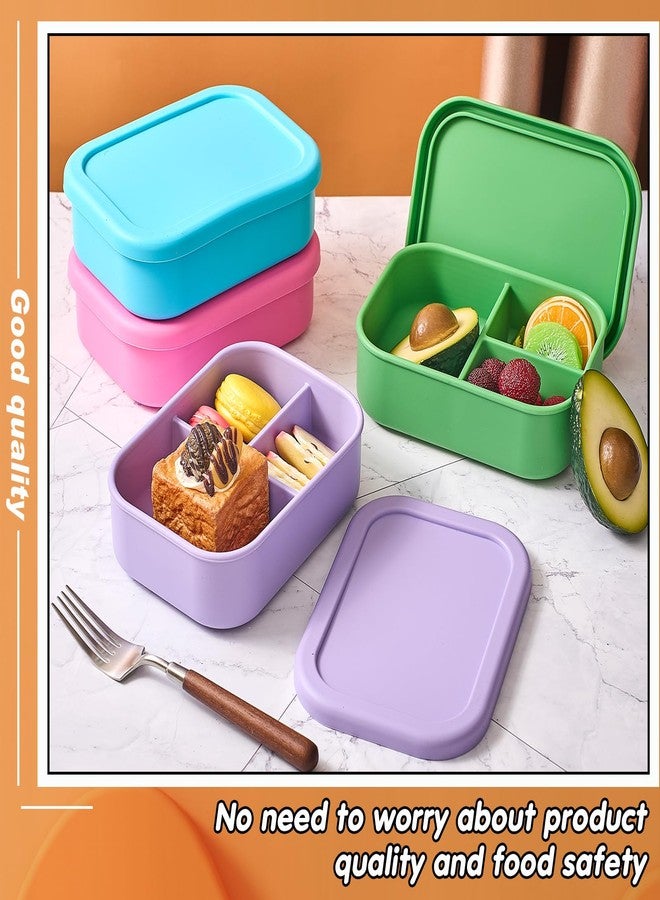 Layhit 4 Pcs Silicone Bento Box Reusable 3 Compartment Silicone Bento Lunch Container for Adults Microwave Dishwasher Freezer Safe (Bright Colors) - Image 3