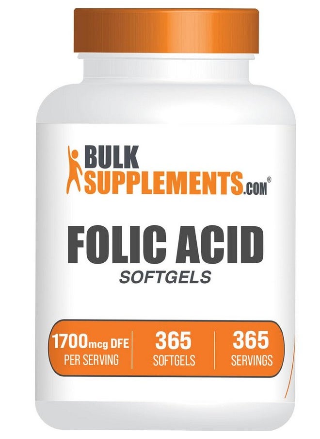بالك سابلمنتس كبسولات حمض الفوليك من BulkSupplements.com - فيتامين ب9، مكمل حمض الفوليك، حمض الفوليك 1700 ميكروجرام - مكمل حمض الفوليك، خالٍ من الجلوتين، كبسولة هلامية واحدة لكل وجبة، 365 كبسولة (عبوة واحدة)  - Image 1