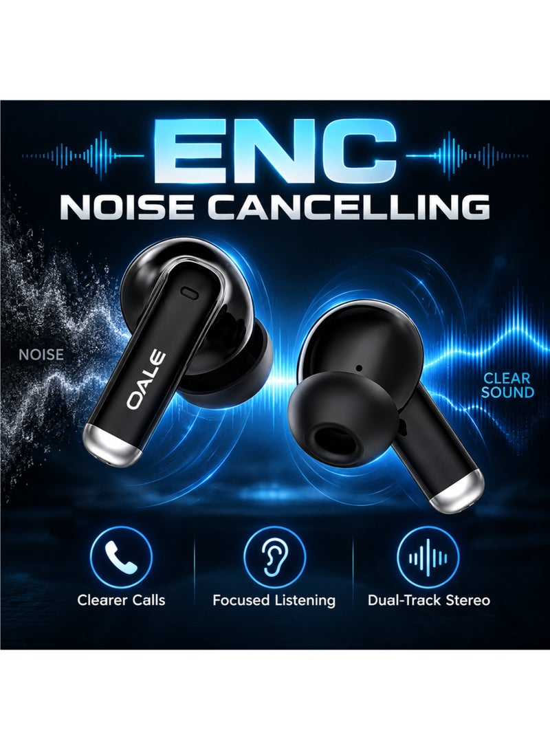OALE iTune 1 Wireless Bluetooth Earbuds with ENC Noise Cancelling, 50H Play Endurance, Touch Control, Dual Track Stereo, Bluetooth 6.0, Black - Image 2