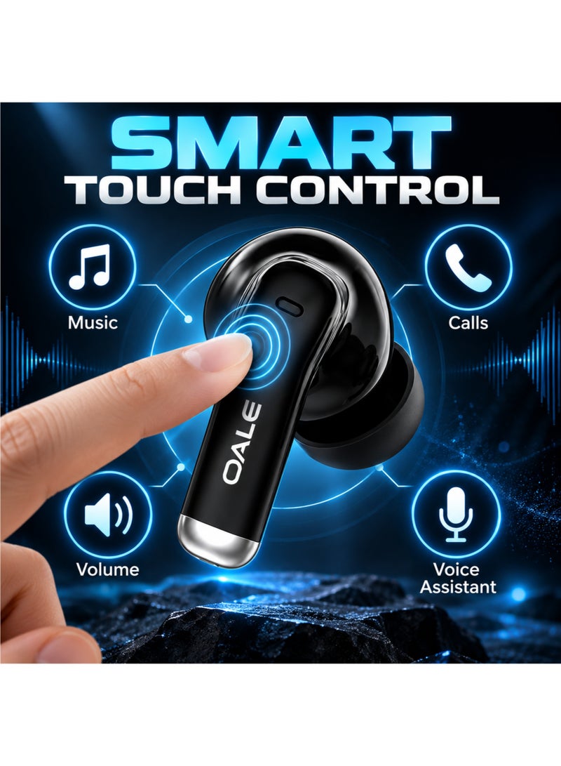 OALE iTune 1 Wireless Bluetooth Earbuds with ENC Noise Cancelling, 50H Play Endurance, Touch Control, Dual Track Stereo, Bluetooth 6.0, Black - Image 4