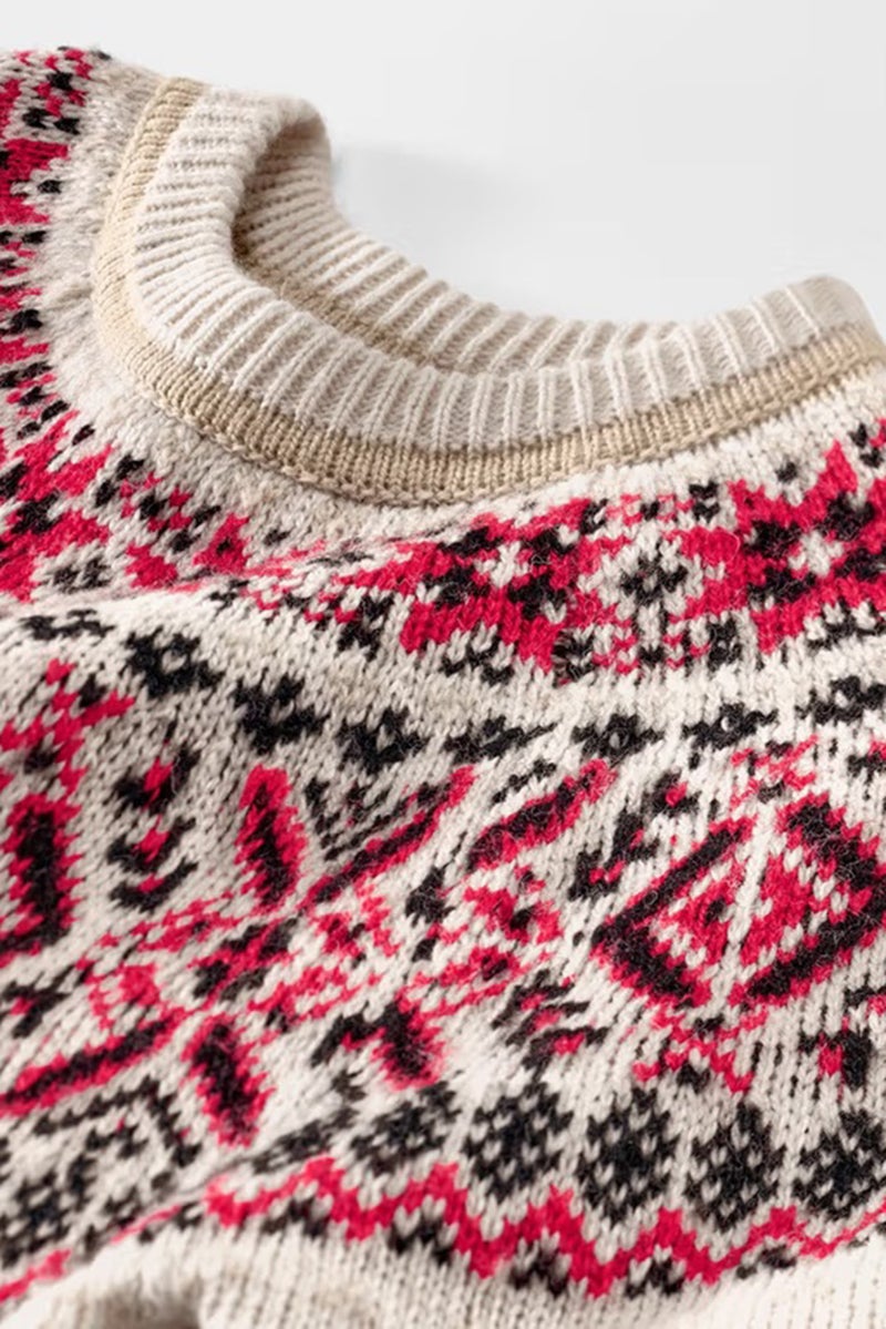 Tchibo Toddlers Girl Ribbed Neck Aztec Pattern Sweater, Multicolor - Image 4